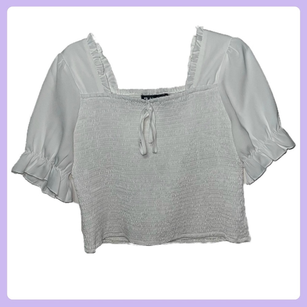 White Smocked Ruffle Blouse